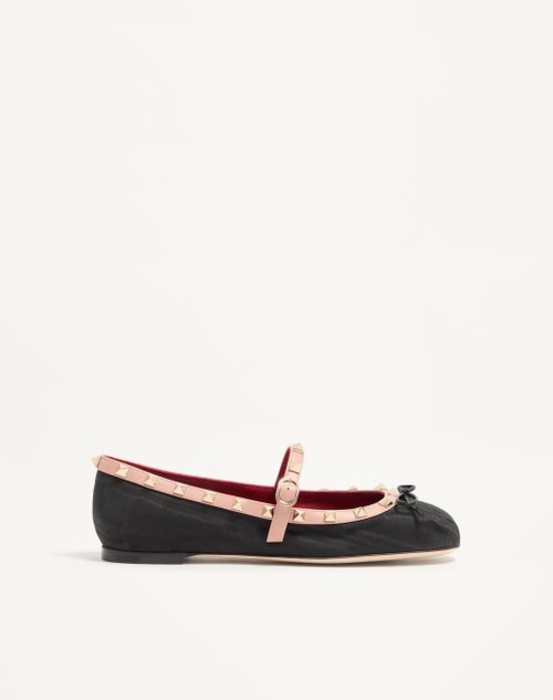 Valentino Garavani - Mary-jane Rockstud Ballerina In Moire Fabric 05mm - Black - Woman - Ballerinas